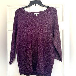 NY&C purple v neck sweater 3/4 sleeves sz L